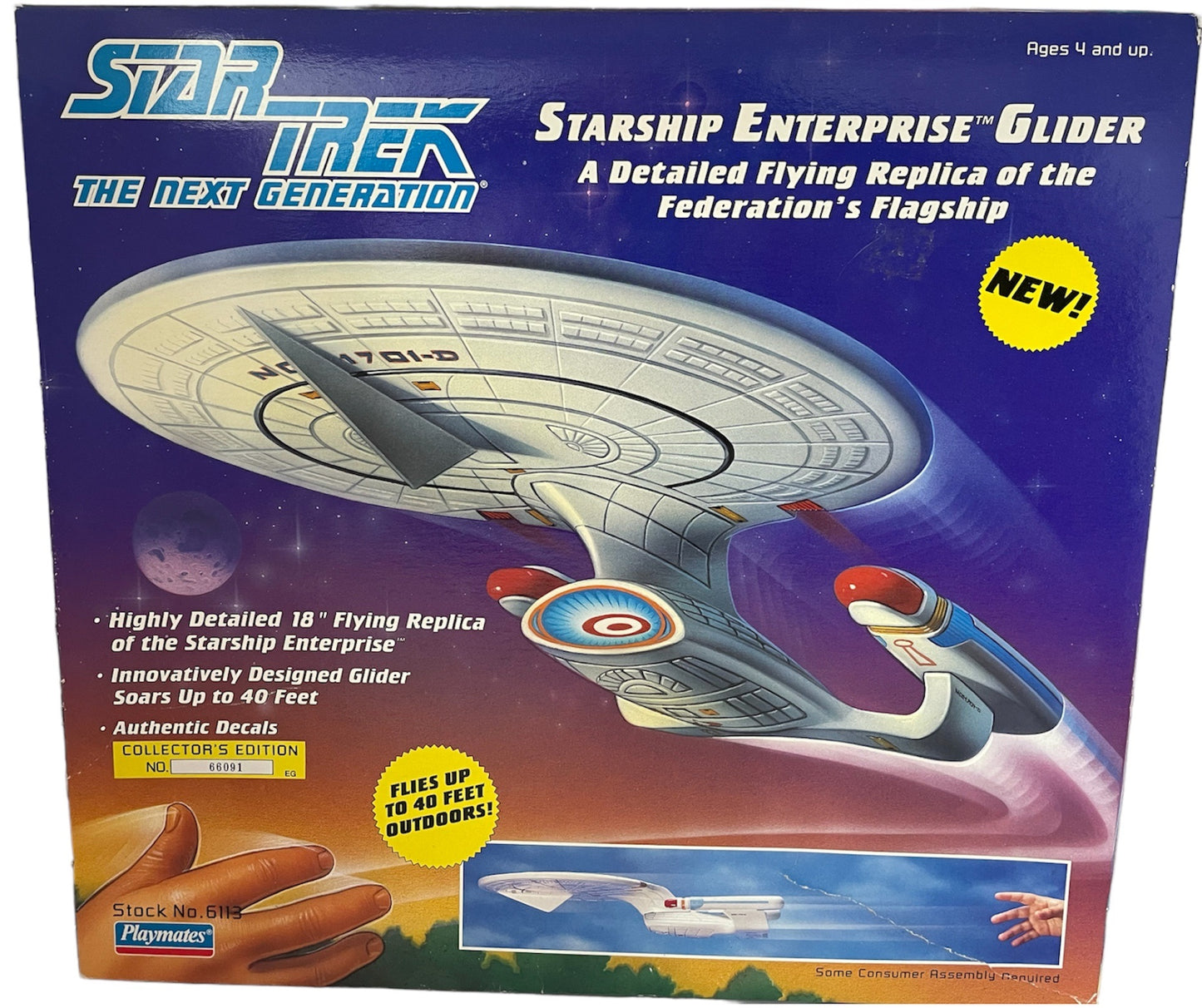 Vintage 1993 Playmates Star Trek The Next Generation Collectors Edition Starship Enterprise Glider - Factory Sealed Shop Stock Room Find