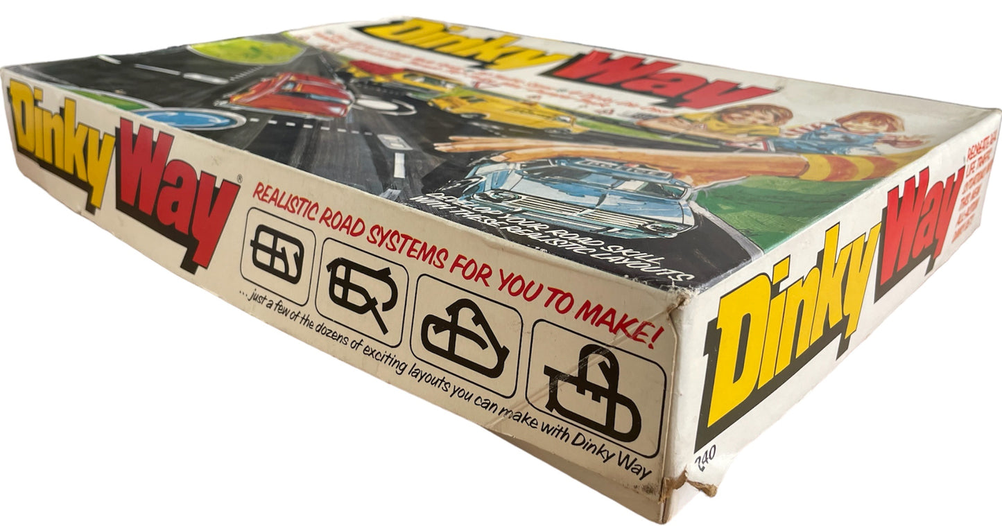 Vintage 1978 Dinky Toys Set No. 240 - Dinky Way Road System Diecast Vehicle Set - Includes Over 20 Feet Of Model Roads, 20 Traffic Signs, AA Service Van, Triumph TR7, Police Mini &amp; Dumper Truck - Mint Condition Unsold Shop Stock