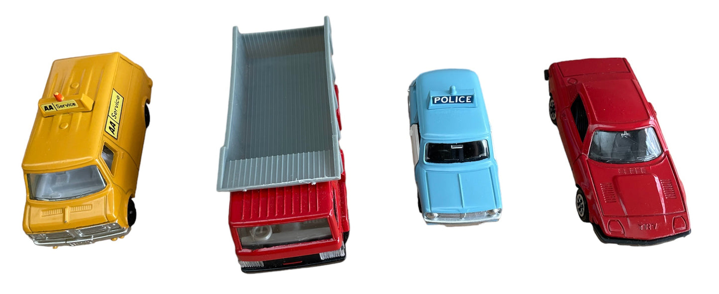 Vintage 1978 Dinky Toys Set No. 240 - Dinky Way Road System Diecast Vehicle Set - Includes Over 20 Feet Of Model Roads, 20 Traffic Signs, AA Service Van, Triumph TR7, Police Mini &amp; Dumper Truck - Mint Condition Unsold Shop Stock