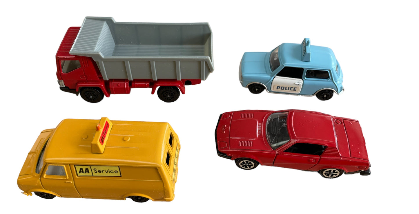 Vintage 1978 Dinky Toys Set No. 240 - Dinky Way Road System Diecast Vehicle Set - Includes Over 20 Feet Of Model Roads, 20 Traffic Signs, AA Service Van, Triumph TR7, Police Mini &amp; Dumper Truck - Mint Condition Unsold Shop Stock