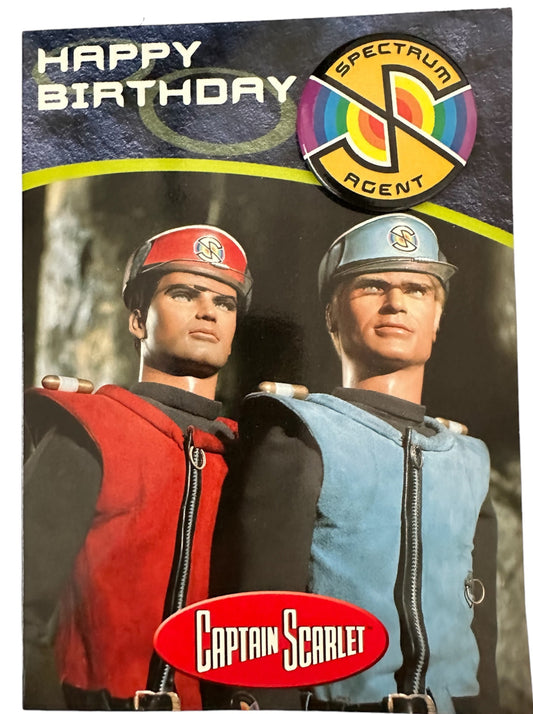 Vintage 2001 Gerry Andersons Captain Scarlet And The Mysterons Happy Birthday Card - With Badge - Former Shop Stock