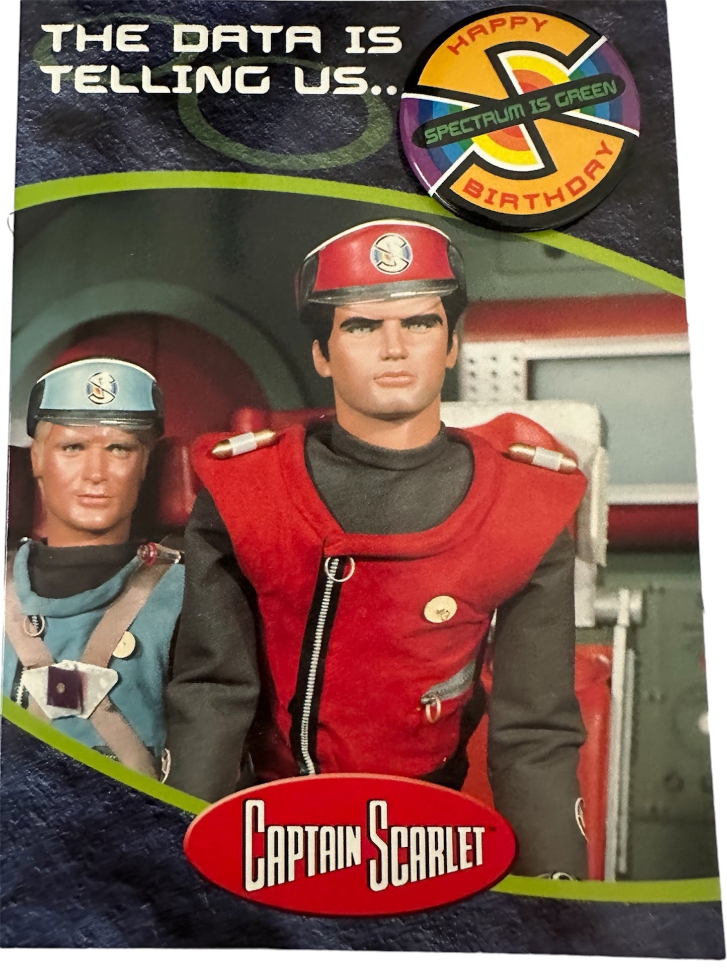 Vintage 2001 Gerry Andersons Captain Scarlet And The Mysterons Birthday Card - The Data Is Telling Us - With Badge - Former Shop Stock