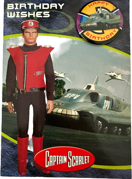 Vintage 2001 Gerry Andersons Captain Scarlet And The Mysterons Birthday Wishes Card - With Badge - Former Shop Stock