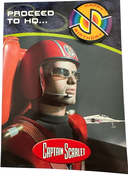 Vintage 2001 Gerry Andersons Captain Scarlet And The Mysterons Birthday Wishes Card - With Badge - Former Shop Stock (Copy)