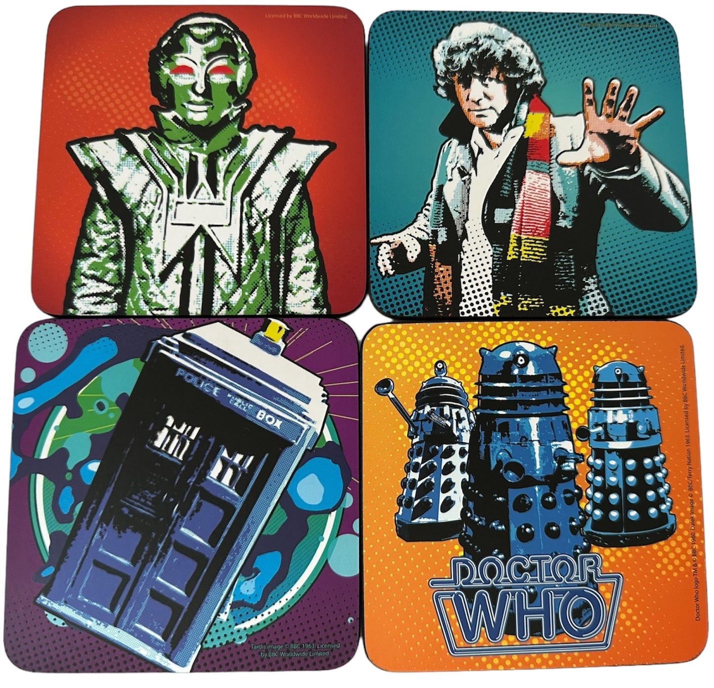 Vintage Halfmoon 1996 Dr Who Set Of Four Different Mug Mats Drink Coasters Featuring The 4th Doctor - Shop Stock Room Find
