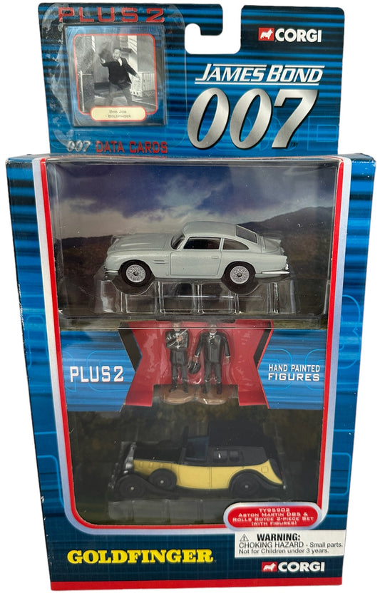 Vintage 2003 Corgi James Bond Goldfinger Set Of 2 1/50 Scale Die-cast Model Vehicles - The Aston Martin DB5 & The Rolls Royce SeDance De Ville - Plus 2 Hand Painted Figures - Set No. TY95902 - Shop Stock Room Find