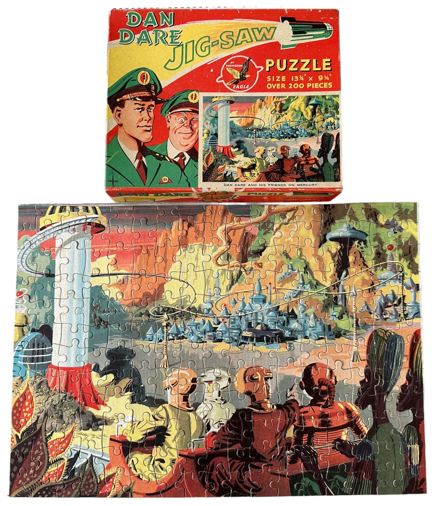 Vintage 1950's The Eagles Dan Dare Jigsaw Puzzle - Dan Dare And His Friends On Mercury - Fantastic Condition -100% Complete - In The Original Box
