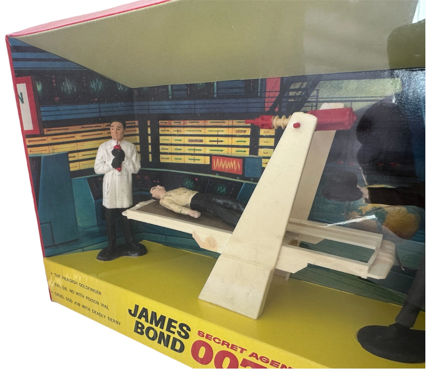 Vintage AC Gilbert 1965 James Bond Secret Agent 007 Action Toy Set 3 - Includes Dr No, Odd Job, Goldfinger And James Bond On Goldfingers Laser Table - Factory Sealed Shop Stock Room Find