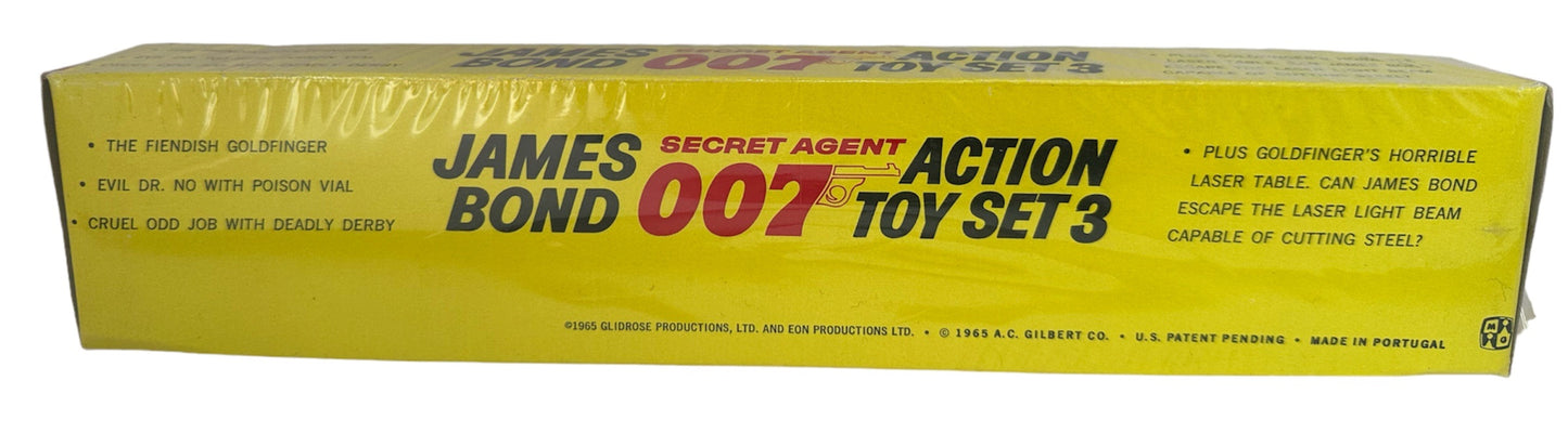 Vintage AC Gilbert 1965 James Bond Secret Agent 007 Action Toy Set 3 - Includes Dr No, Odd Job, Goldfinger And James Bond On Goldfingers Laser Table - Factory Sealed Shop Stock Room Find