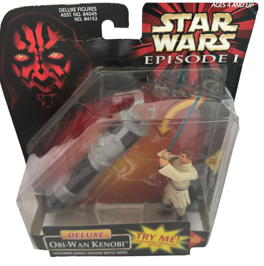 Vintage 1998 Star Wars Episode I The Phantom Menace Deluxe Obi-Wan Kenobi Action Figure With Lightsaber Swinging Action - Brand New Factory Sealed Shop Stock Room Find