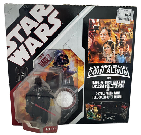 Vintage 2006 Star Saga Wars 30th Anniversary Coin Album With Exclusive No. 1 Darth Vader Action Figure With Exclusive Collector Coin - Brand New Factory Sealed Shop Stock Room Find