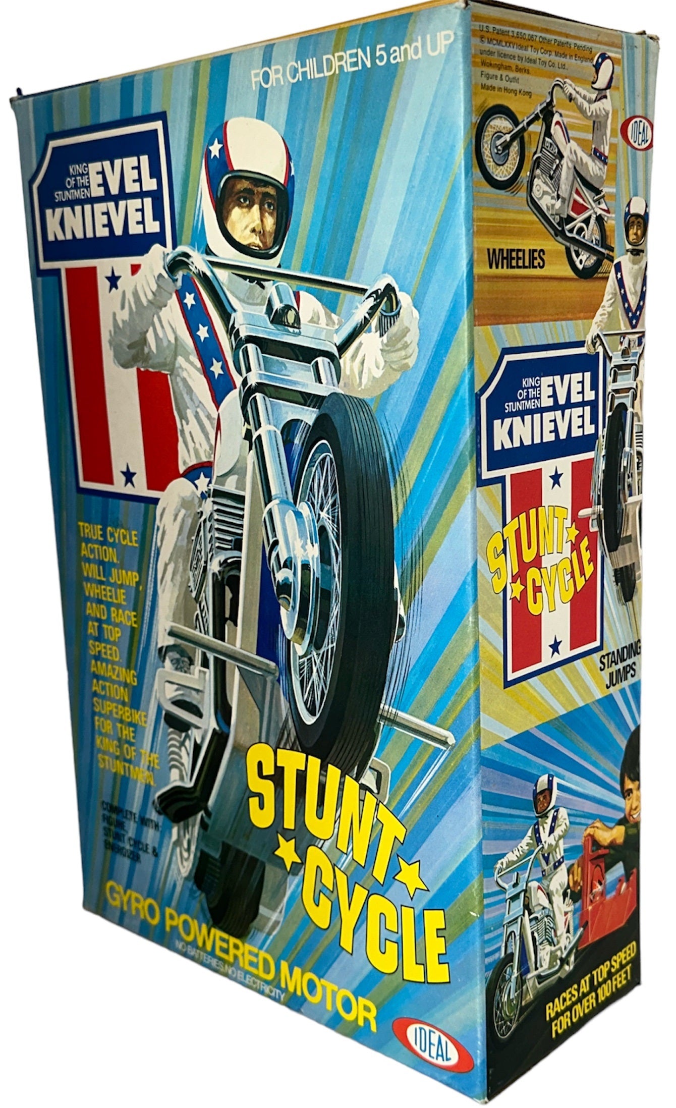 Vintage Ideal 1973 Evel Knievel King Of The Stuntmen Stunt Cycle Bike Complete With Evel Knievel Figure And Gyro Energizer - Mint In Box - Unsold Shop Stock