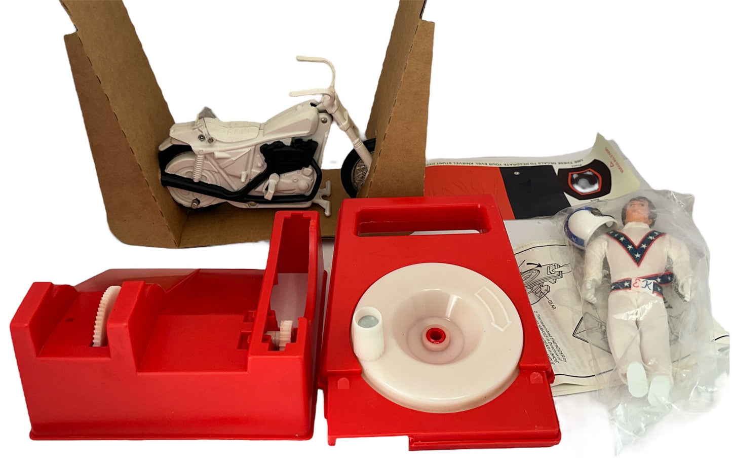 Vintage Ideal 1973 Evel Knievel King Of The Stuntmen Stunt Cycle Bike Complete With Evel Knievel Figure And Gyro Energizer - Mint In Box - Unsold Shop Stock