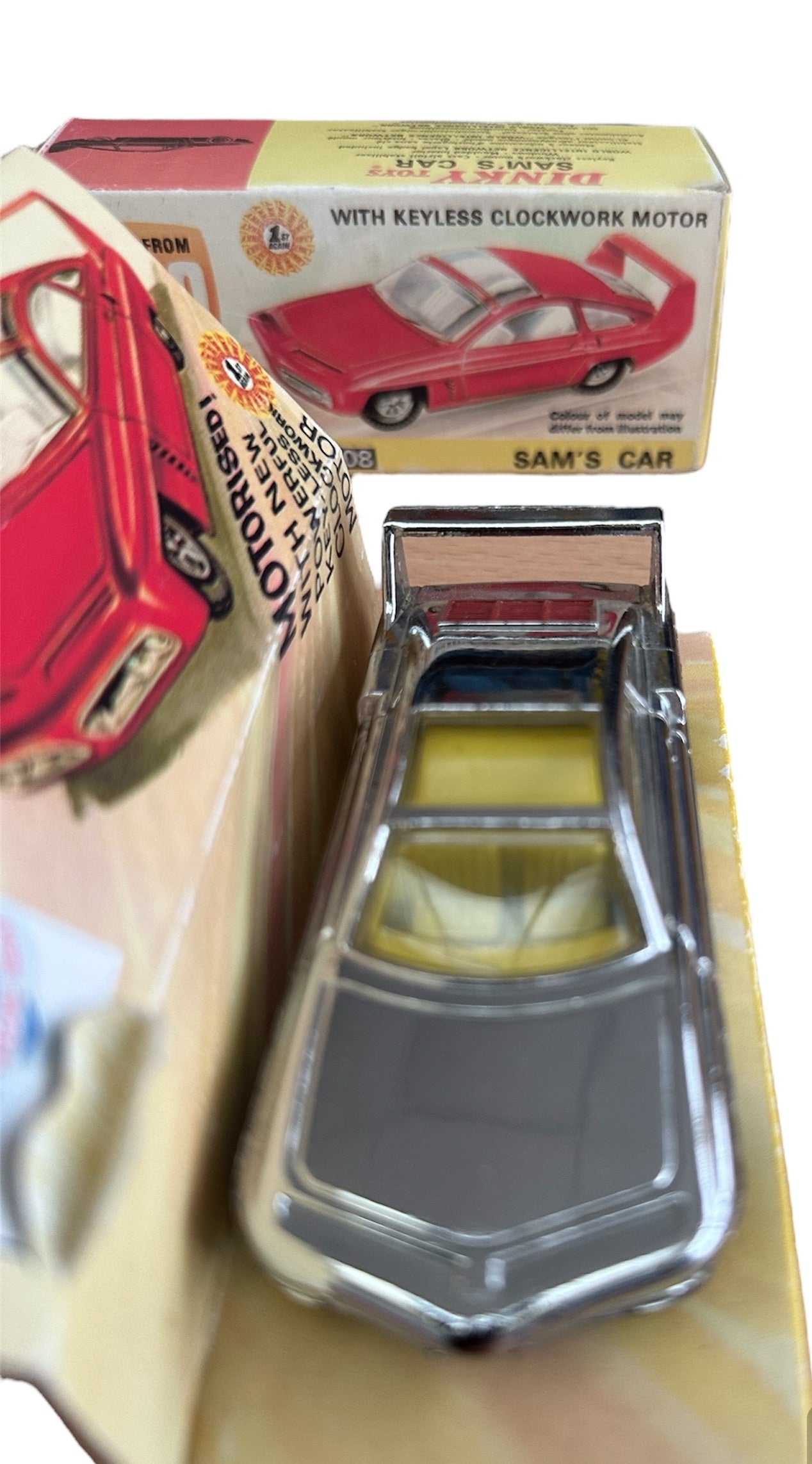 Vintage 1967 Gerry Andersons Joe 90 Dinky Toys Number 108 Sam Loover Sam's Car Diecast Replica Vehicle With Pull Back And Go Action - With Reproduction Display Plinth & Box