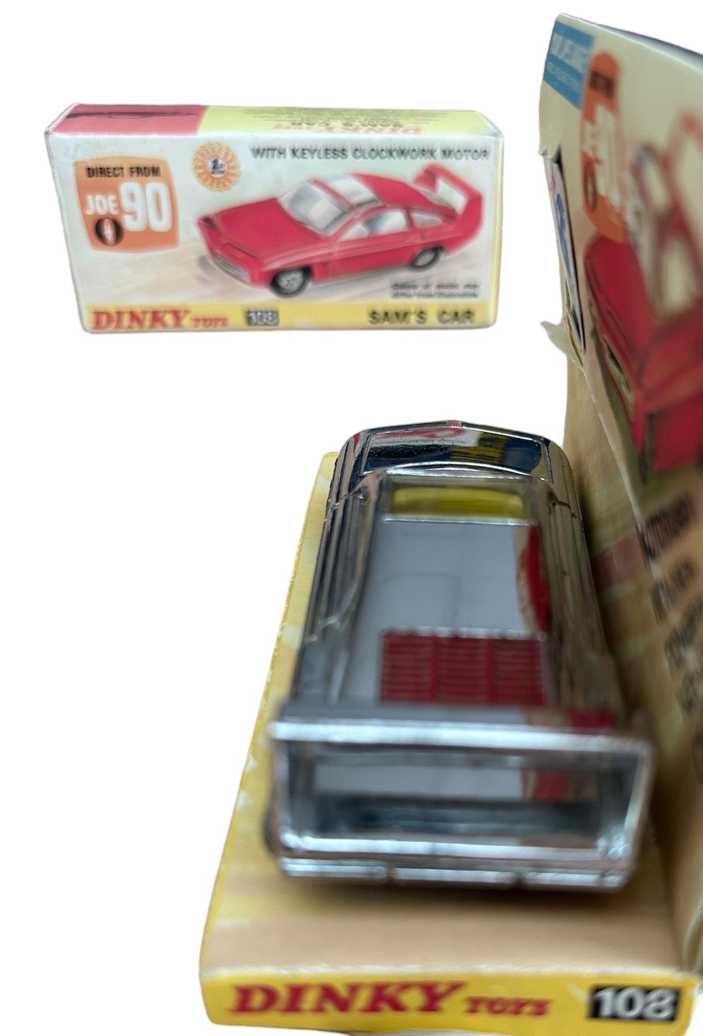 Vintage 1967 Gerry Andersons Joe 90 Dinky Toys Number 108 Sam Loover Sam's Car Diecast Replica Vehicle With Pull Back And Go Action - With Reproduction Display Plinth & Box