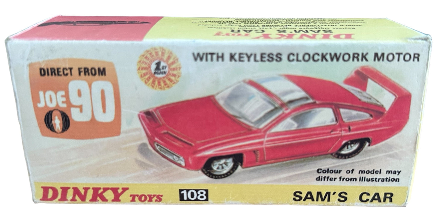 Vintage 1967 Gerry Andersons Joe 90 Dinky Toys Number 108 Sam Loover Sam's Car Diecast Replica Vehicle With Pull Back And Go Action - With Reproduction Display Plinth & Box