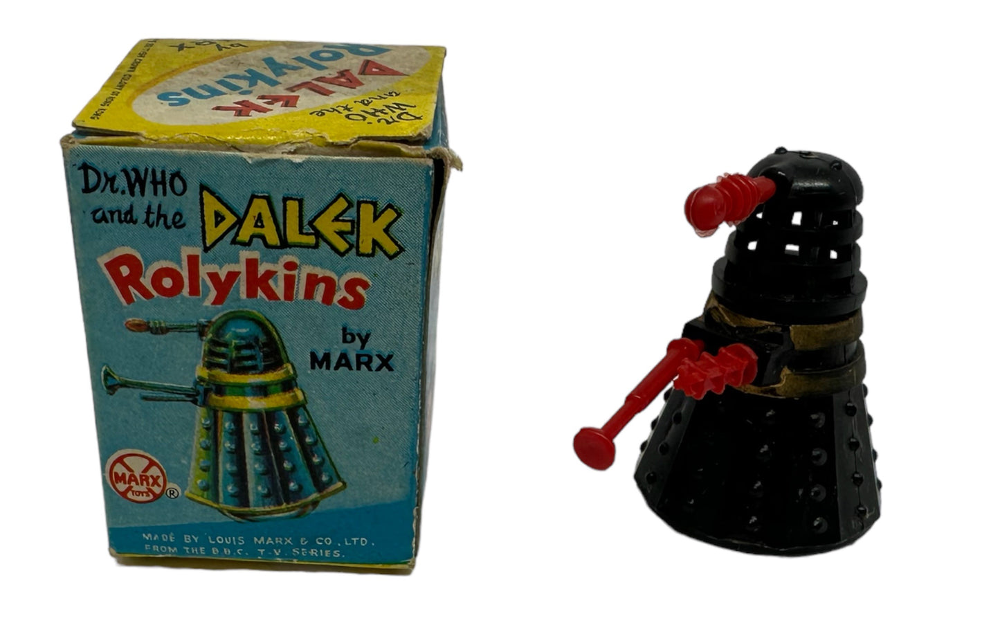 Vintage Louis Marx 1965 Doctor Dr Who And The Daleks Black Dalek Rolykins In Original Box