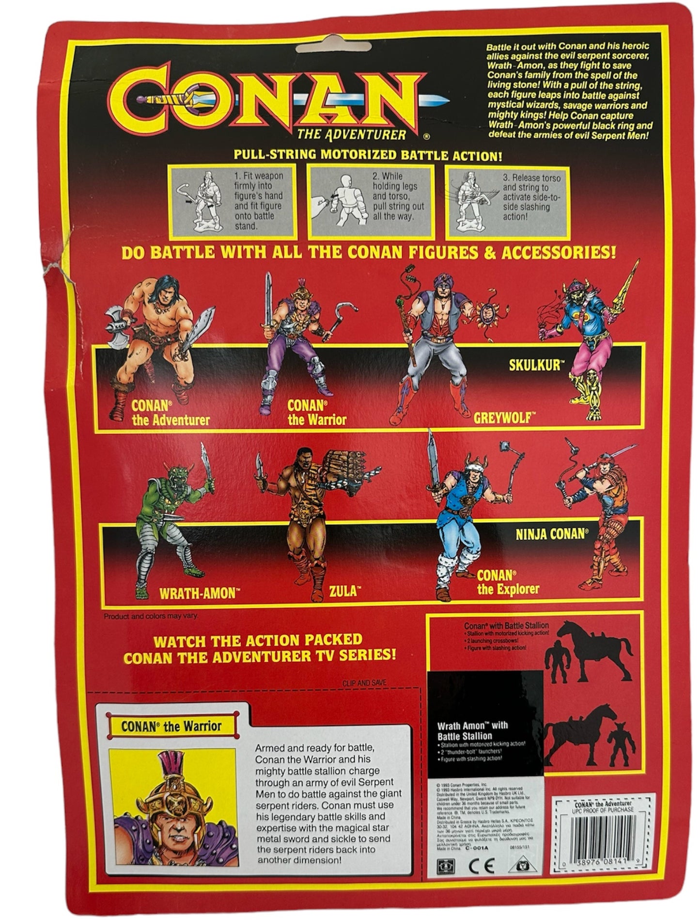Vintage 1993 Conan The Adventurer - Conan The Warrior 8 Inch Action Figure With Motorized Battle Action - Brand New Factory Sealed Shop Stock Room Find