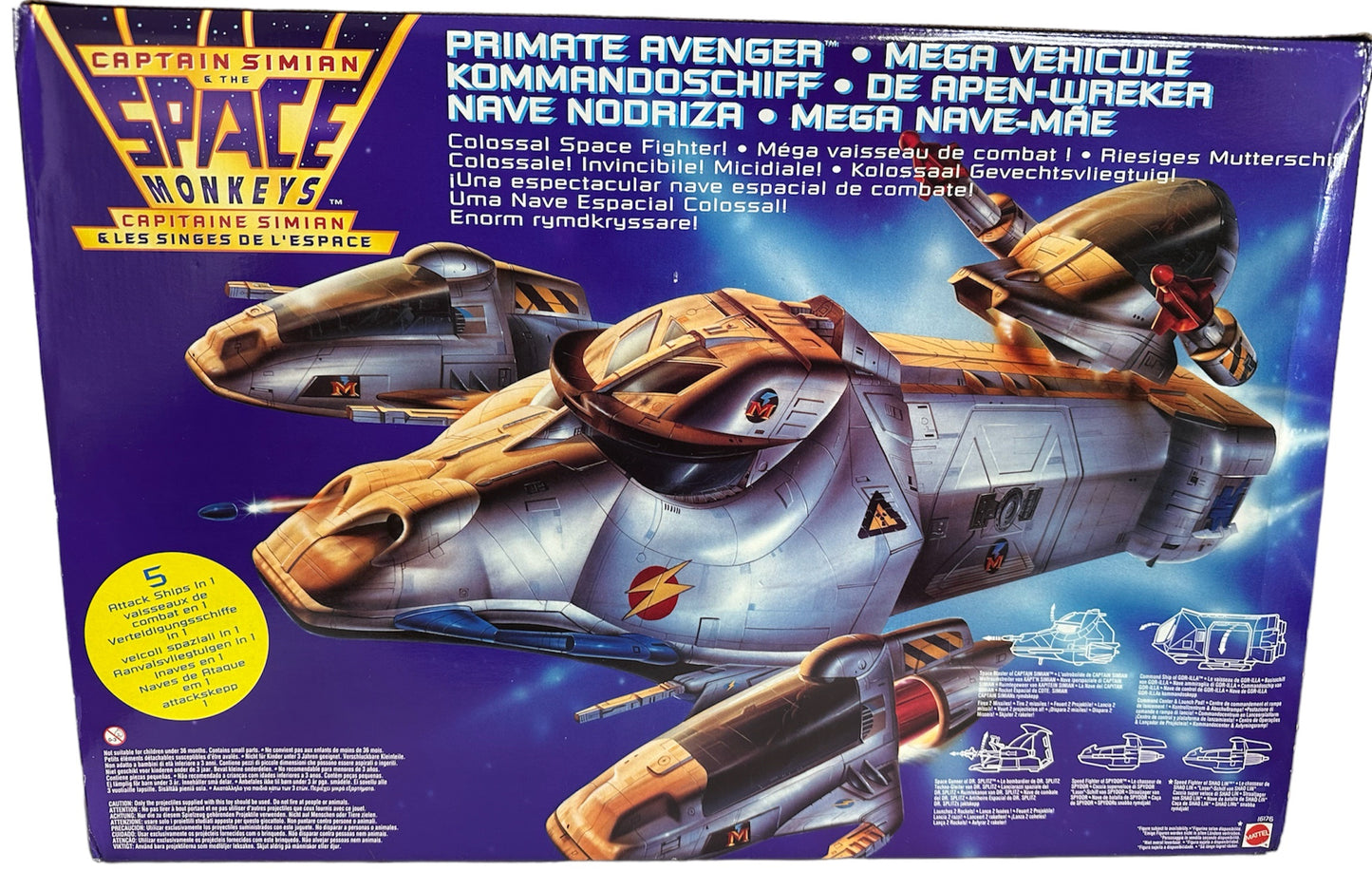 Vintage Bluebirds 1996 Captain Simian And The Space Monkeys Primate Avenger 5 In 1 Mega Vehicle - Brand New Factory Sealed Shop Stock Room Find