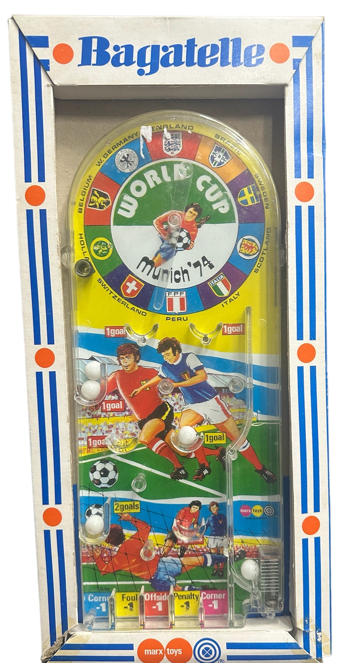 Vintage Louis Marx 1974 Football World Cup Munich 74 Bagatelle Pin Ball Game In Full Working Condition - In The Original Box