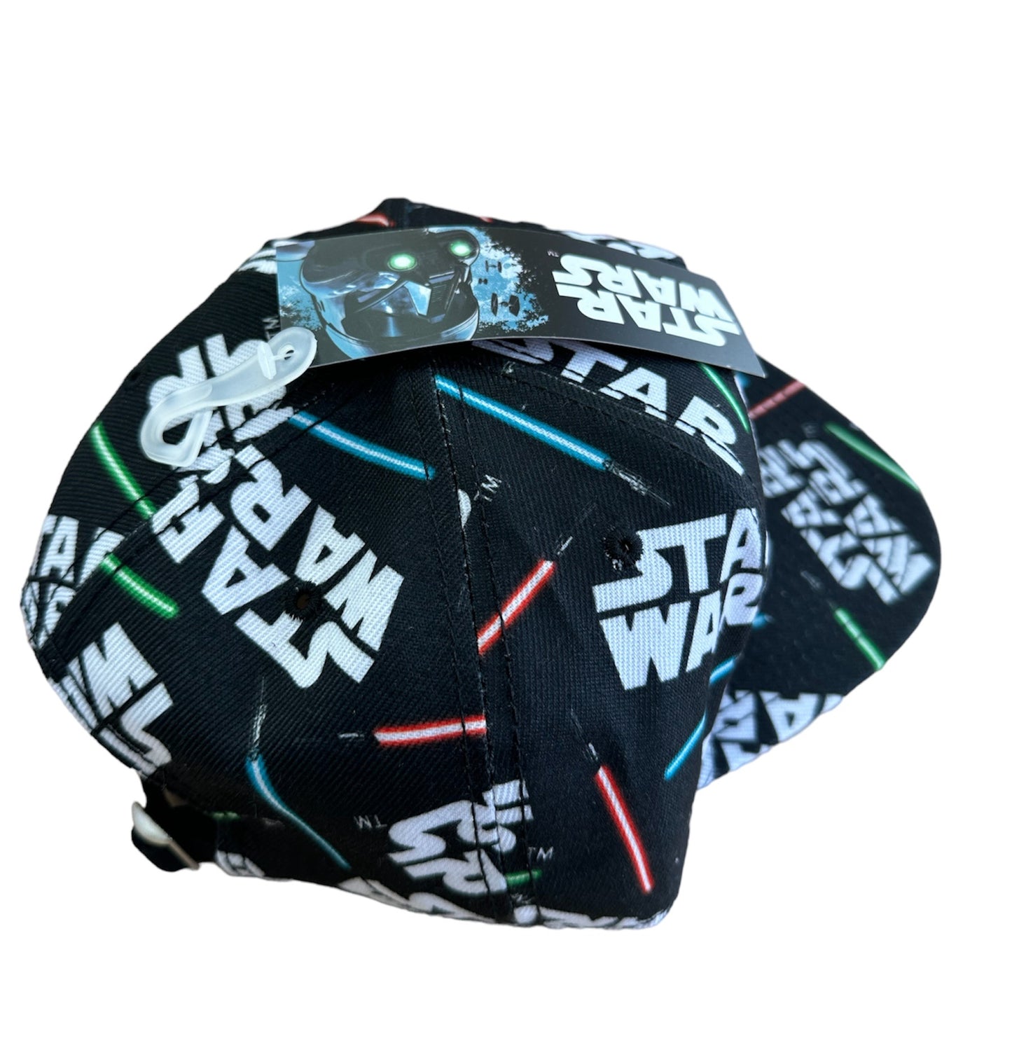Official Licensed Star Wars Black Baseball Snapback Cap Hat With Light Saber Design One Size Fits All