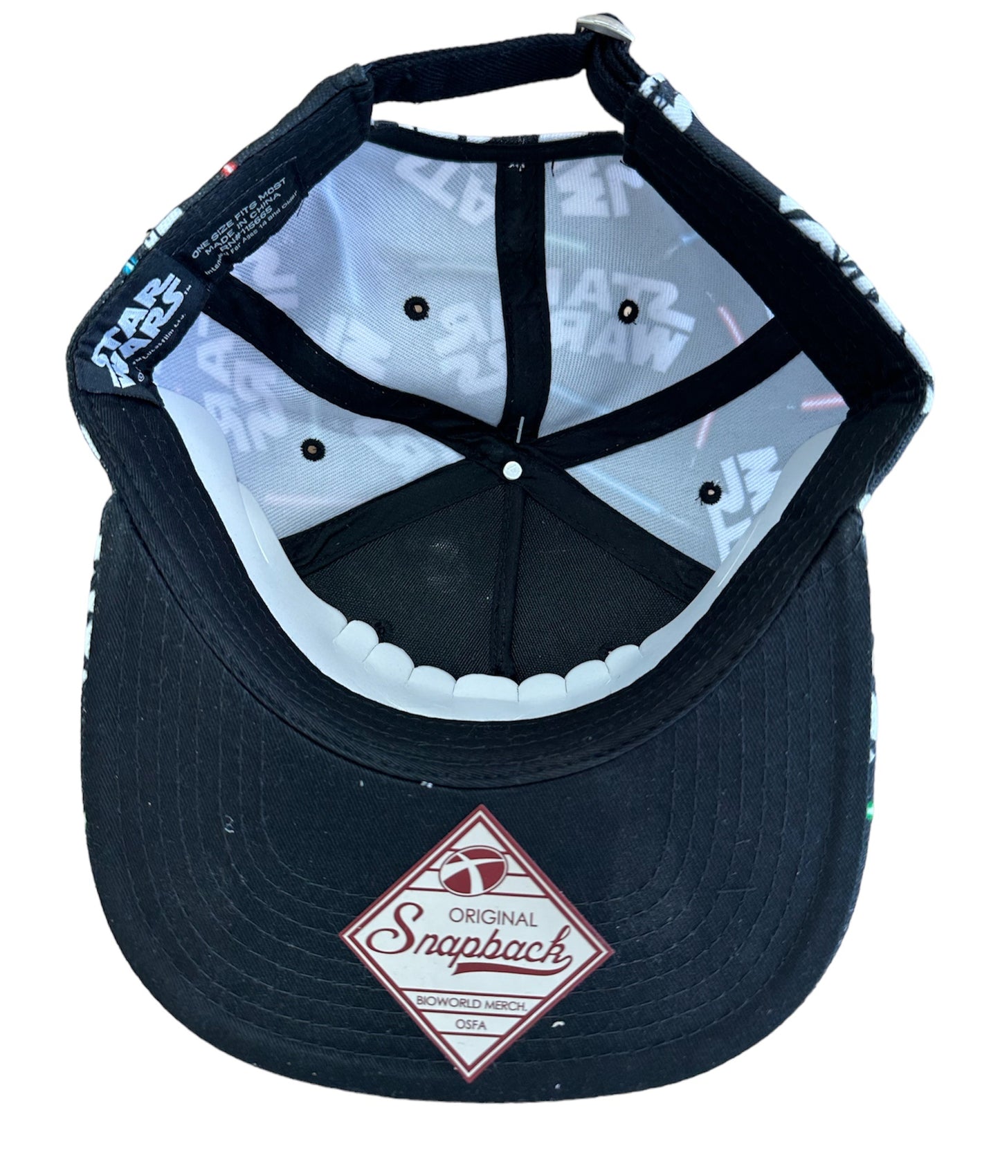 Official Licensed Star Wars Black Baseball Snapback Cap Hat With Light Saber Design One Size Fits All