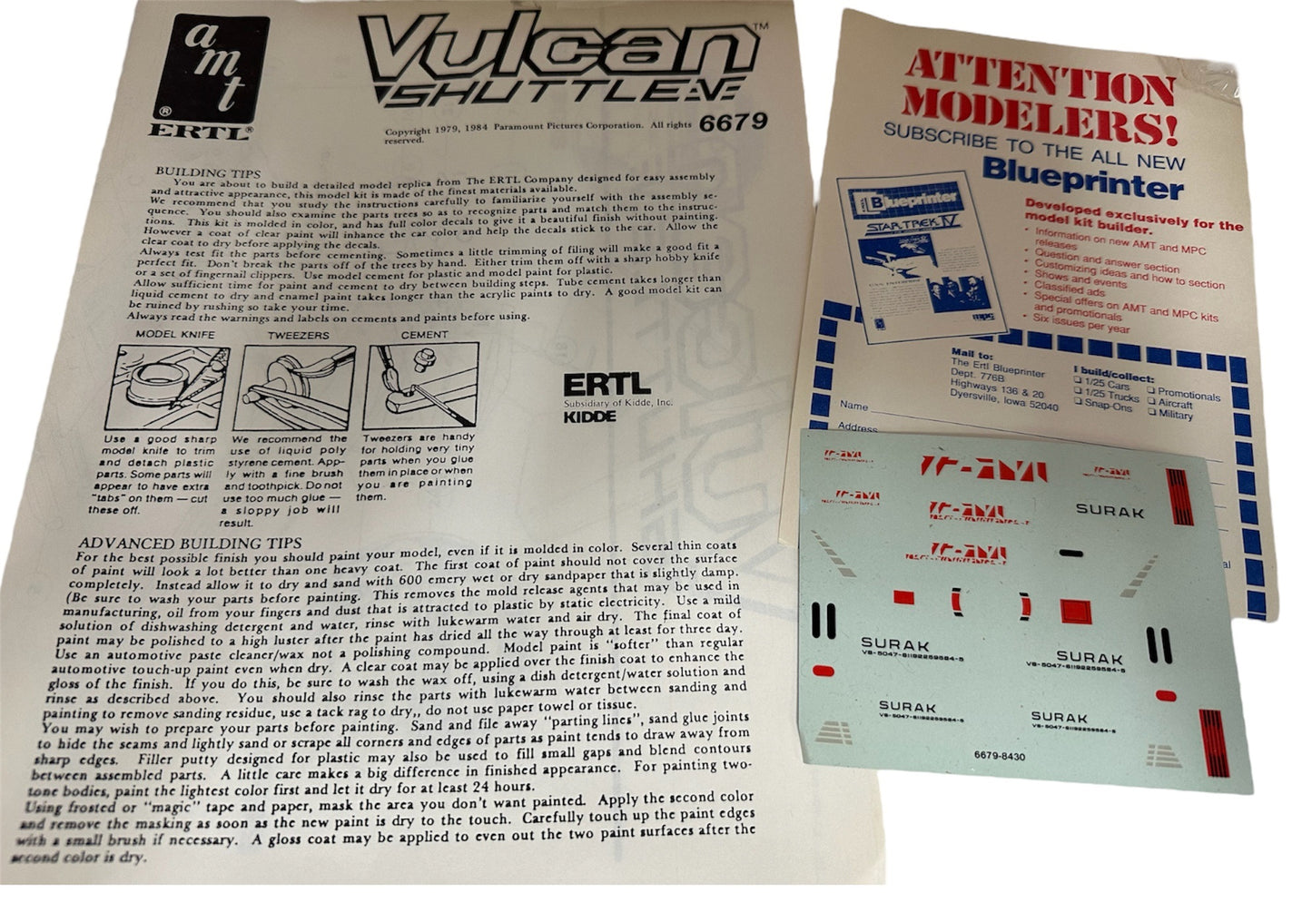 Vintage AMT/ERTL 1984 Star Trek The Motion Picture Vulcan Shuttle Model Kit With Detachable Shuttle Kit No. 6679 - Former Shop Counter Display Item