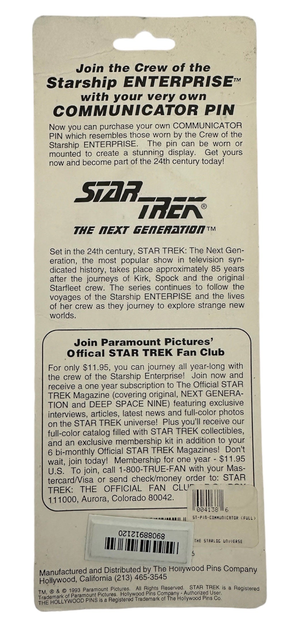Vintage 1993 Hollywood Pins - Star Trek The Next Generation Collectors Edition Starfleet Communicator Pin Badge - Factory Sealed Shop Stock Room Find