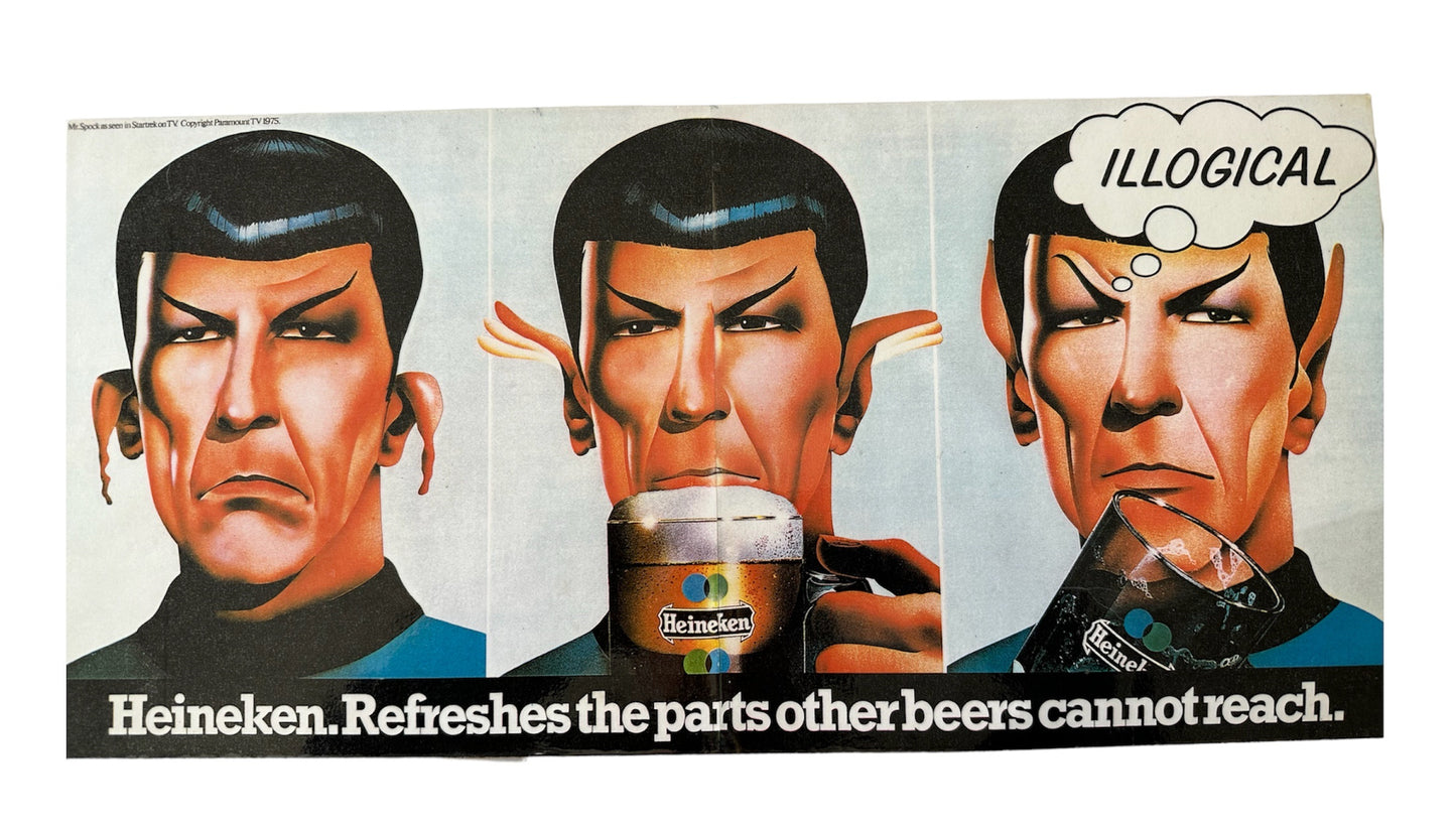 Vintage 1976 Star Treks The Original Series Mr Spock Heinekens Beer Advertisement Poster - Fantastic Condition