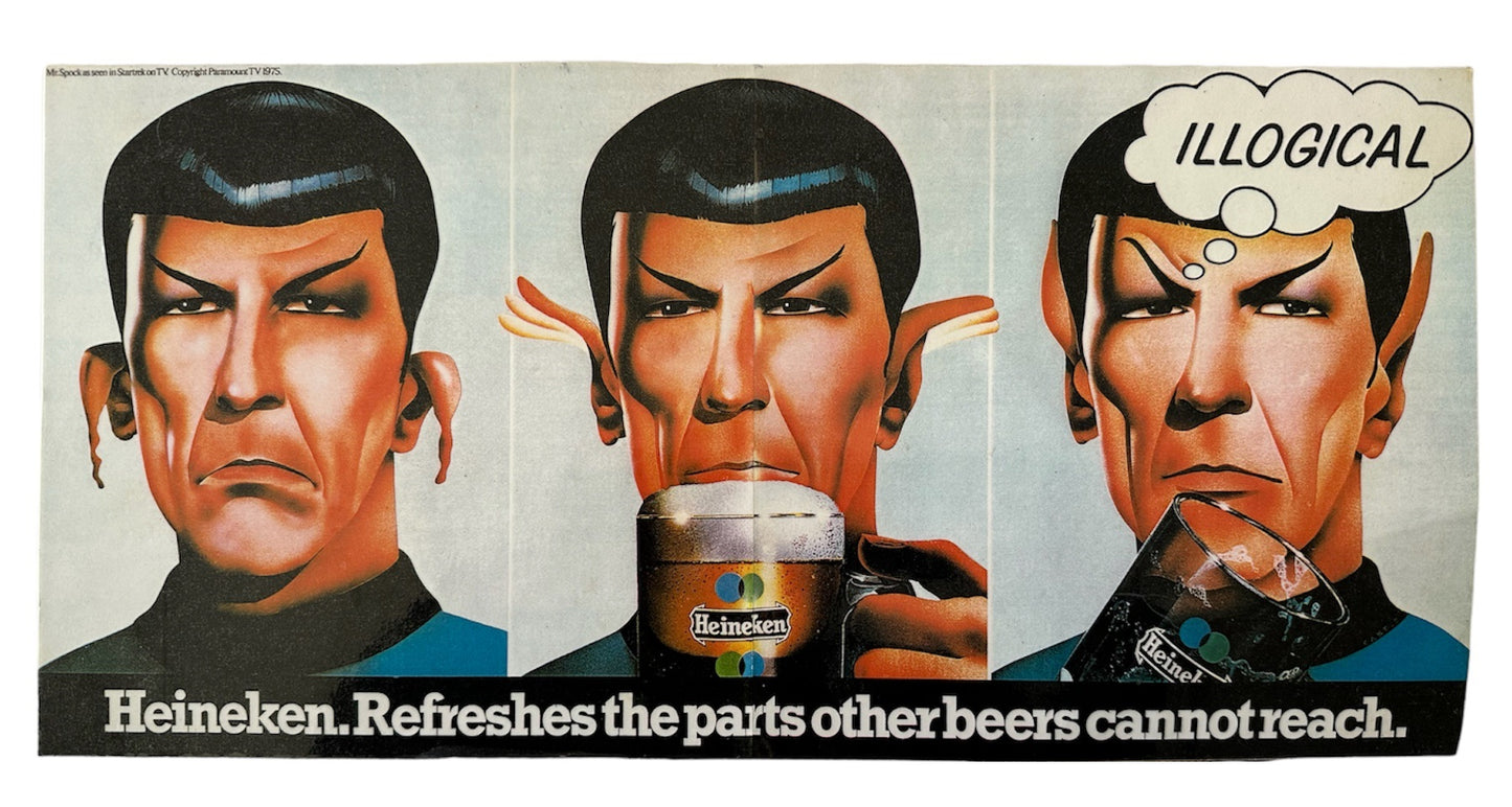 Vintage 1976 Star Treks The Original Series Mr Spock Heinekens Beer Advertisement Poster - Fantastic Condition
