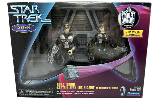 Vintage Playmates 1999 Star Trek The Next Generation Alien Series Captain Picard As Locutus Of Borg And The Borg Drone Action Figure Box Set - Brand New Factory Sealed Shop Stock Room Find