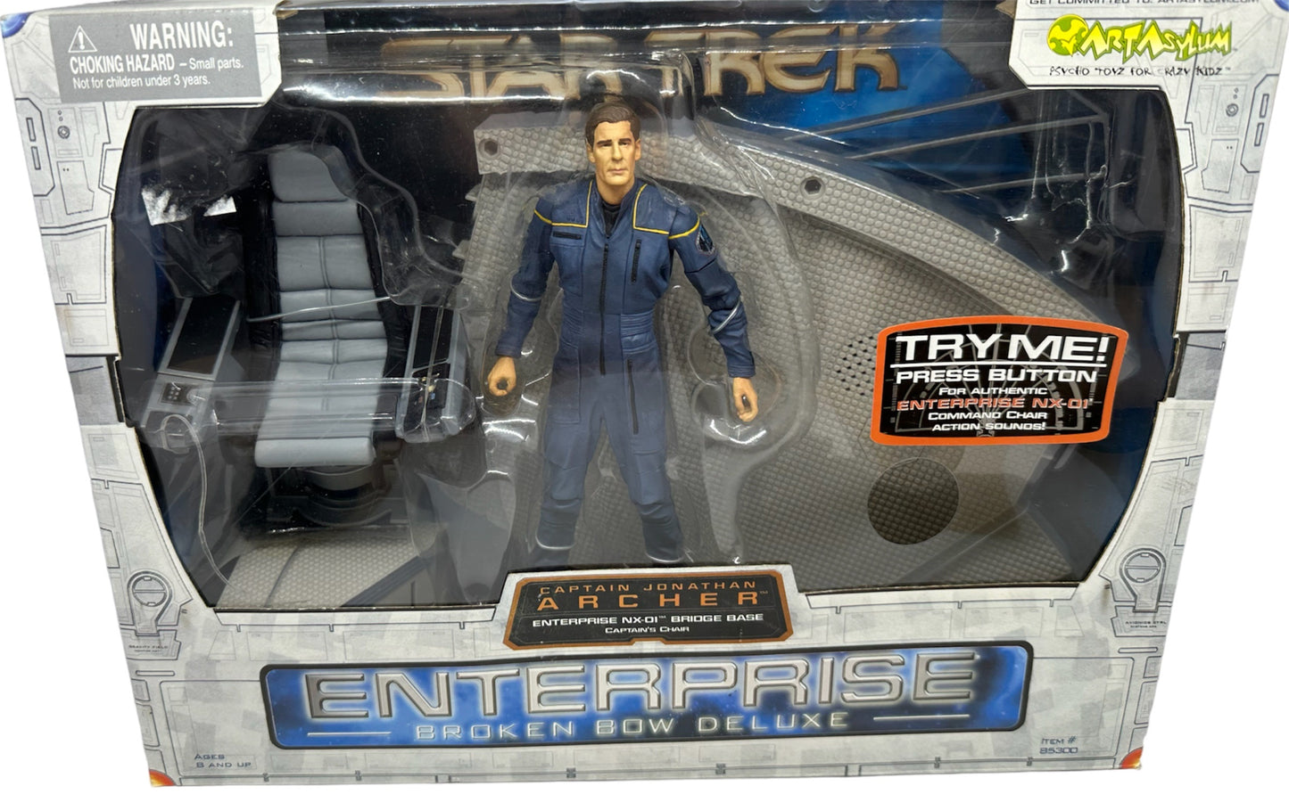 Vintage Art Asylum 2002 Star Trek Enterprise Broken Bow Deluxe Captain Jonathan Archer Action Figure With Enterprise NX-01 Electronic Bridge Base & Captains Chair - Factory Sealed Shop Stock Room Find