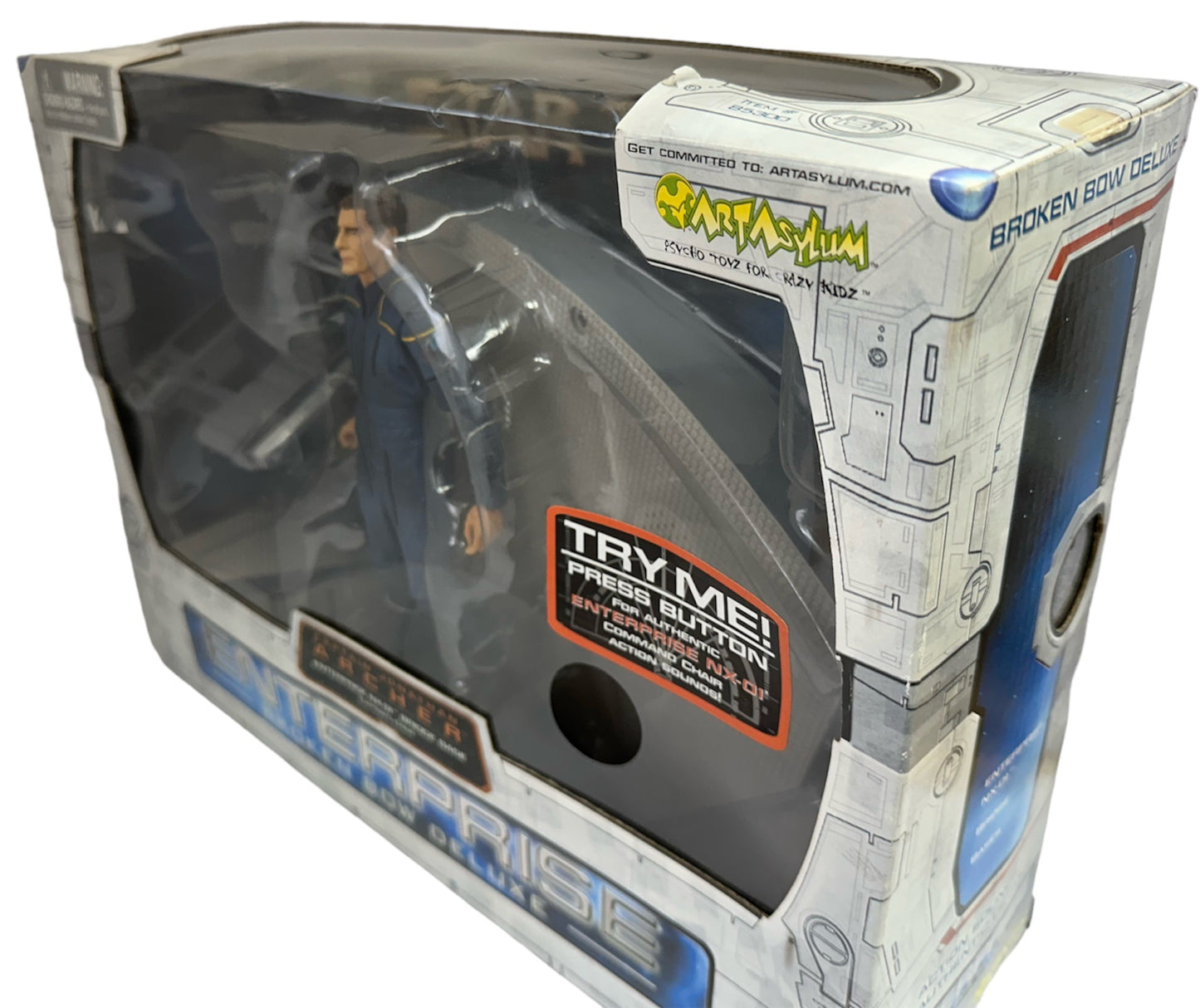Vintage Art Asylum 2002 Star Trek Enterprise Broken Bow Deluxe Captain Jonathan Archer Action Figure With Enterprise NX-01 Electronic Bridge Base & Captains Chair - Factory Sealed Shop Stock Room Find
