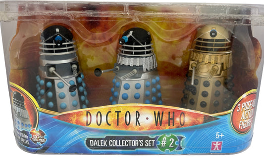 Vintage Characters 2008 Doctor Dr Who Daleks Collector Set # 2 - Classic 5 Inch Daleks&nbsp; Action Figure Set Featuring 3 Classic Daleks From The 60's &amp; 70's - Factory Sealed Shop Stock Room Find