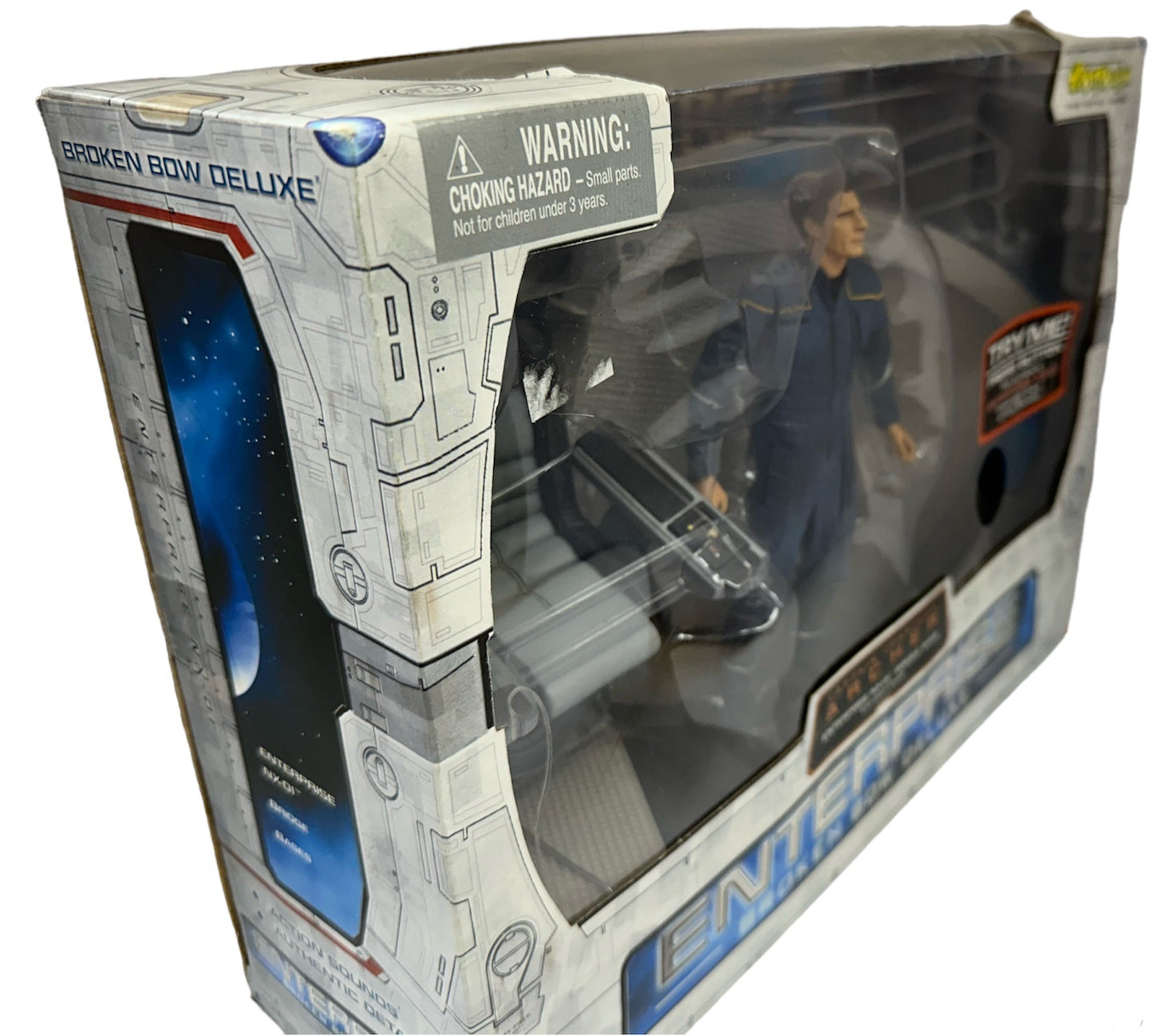Vintage Art Asylum 2002 Star Trek Enterprise Broken Bow Deluxe Captain Jonathan Archer Action Figure With Enterprise NX-01 Electronic Bridge Base & Captains Chair - Factory Sealed Shop Stock Room Find