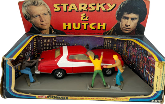 Vintage Corgis 1977 Starsky & Hutch Fords Torino Diecast Vehicle With Starsky & Hutch & Villain Figures - Set Number 292 - In The Original Box