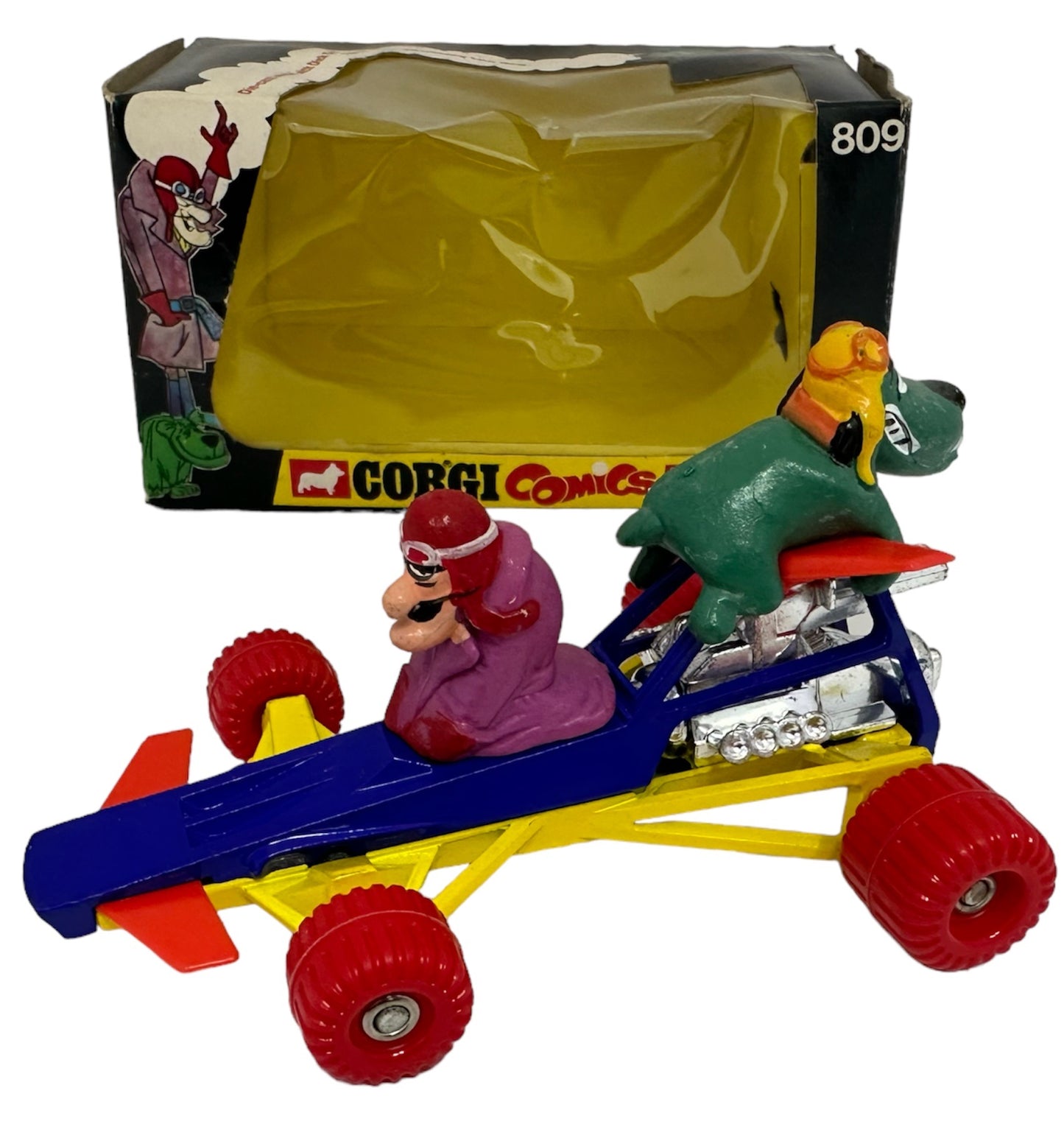 Vintage Corgis Comics 1973 Dick Dastardly Racing Car Diecast Model No. 809 With Muttley - Wacky Racers - Mint Condition In The Original Box - Shop Stock Room Find