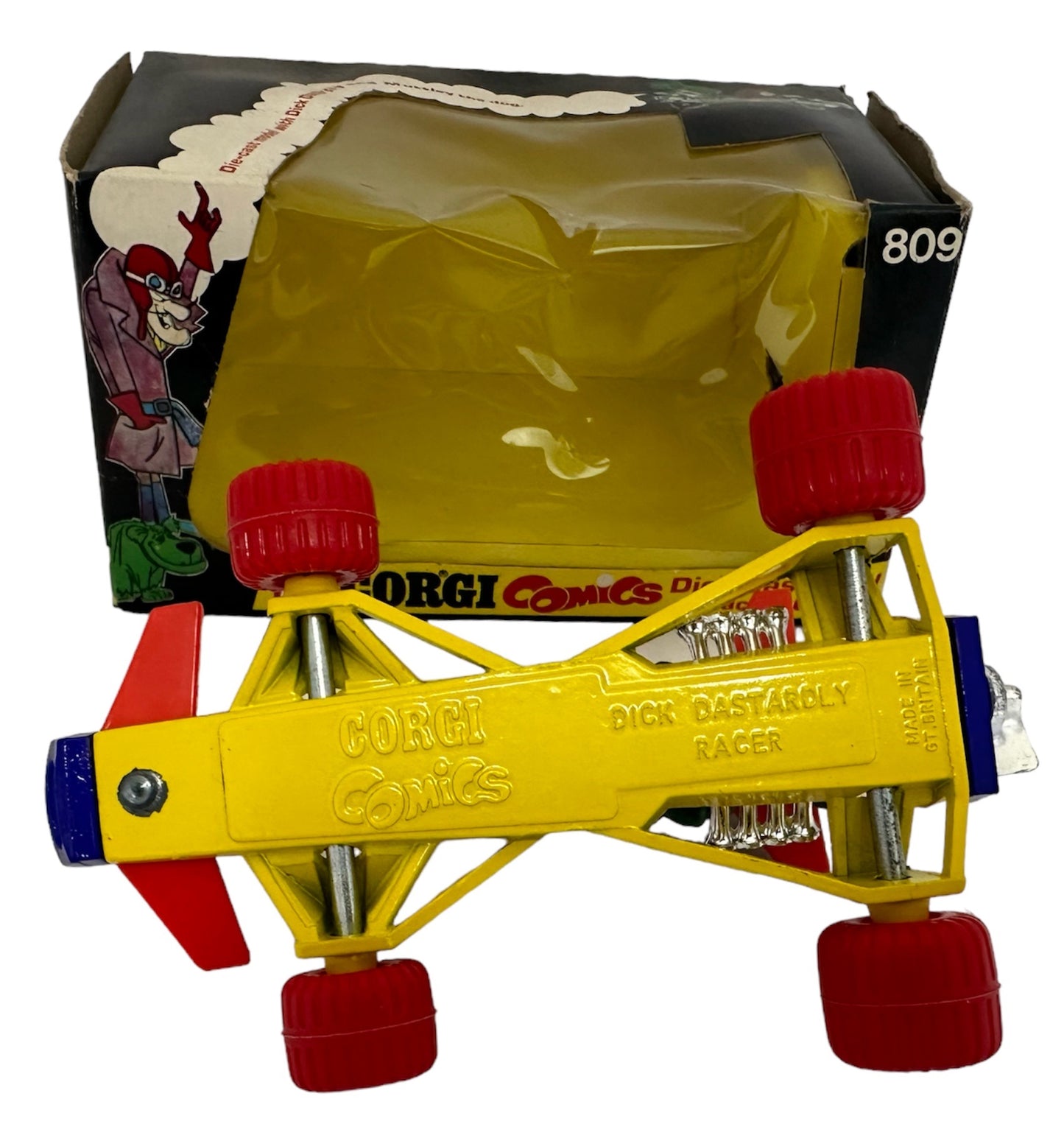 Vintage Corgis Comics 1973 Dick Dastardly Racing Car Diecast Model No. 809 With Muttley - Wacky Racers - Mint Condition In The Original Box - Shop Stock Room Find