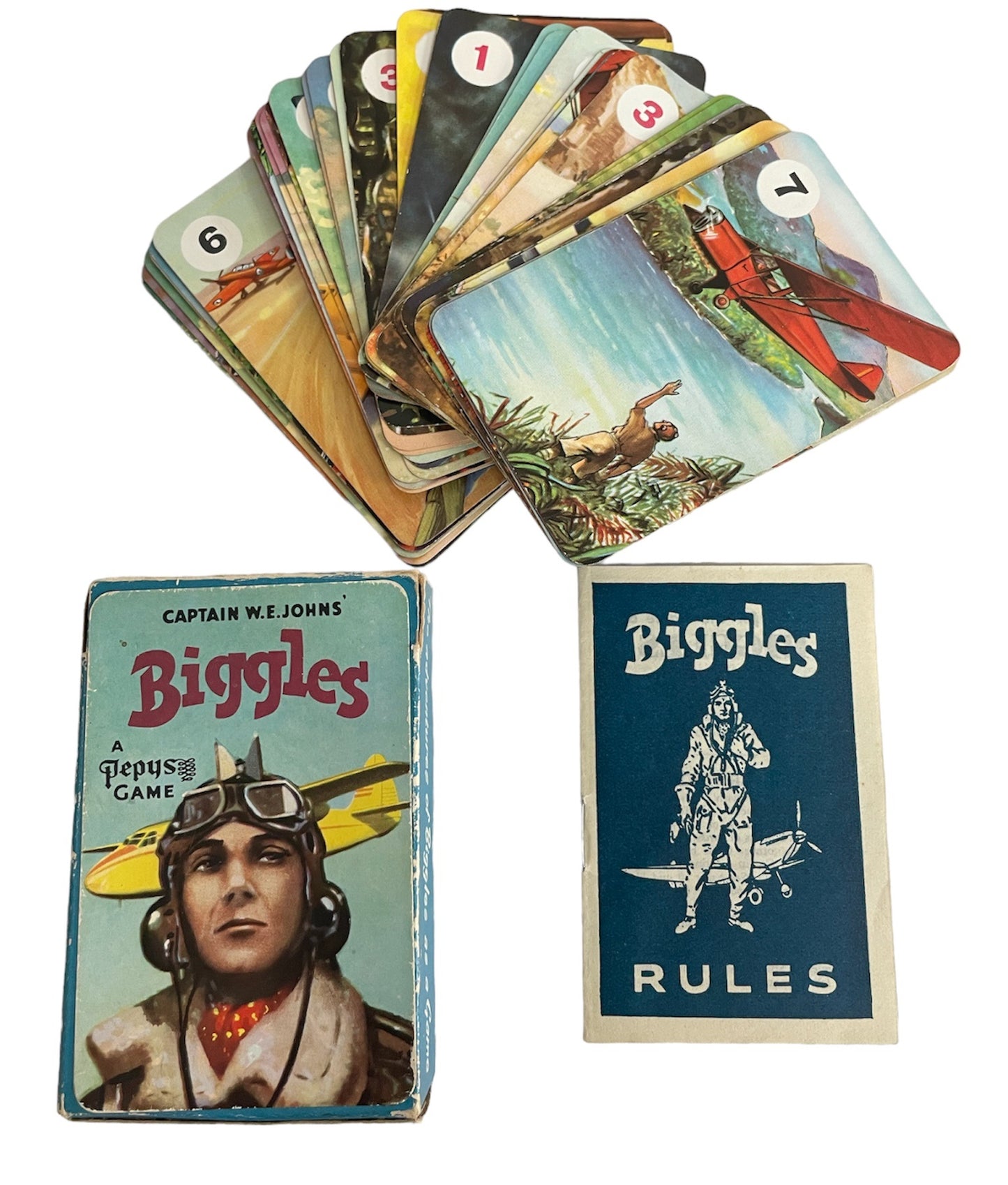 Vintage 1950's Pepys Captain W.E. Jones Biggles Card Game - The Adventures Of Biggles As A Game - Fantastic Condition - Complete In The Original Box