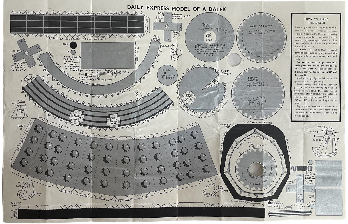 Vintage 1964 Ultra Rare Doctor Dr Who Daily Express Cut Out Model Of A Dalek Competition Prize - Fantastic Condition