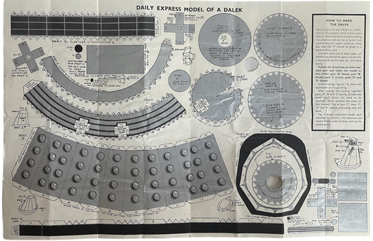 Vintage 1964 Ultra Rare Doctor Dr Who Daily Express Cut Out Model Of A Dalek Competition Prize - Fantastic Condition