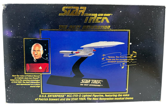 Vintage Willits 1994 Star Trek The Next Generation USS Enterprise NCC-1701D Lighted Figurine With Picards Voice And Theme Tune On Stand - Factory Sealed Shop Stock Room Find