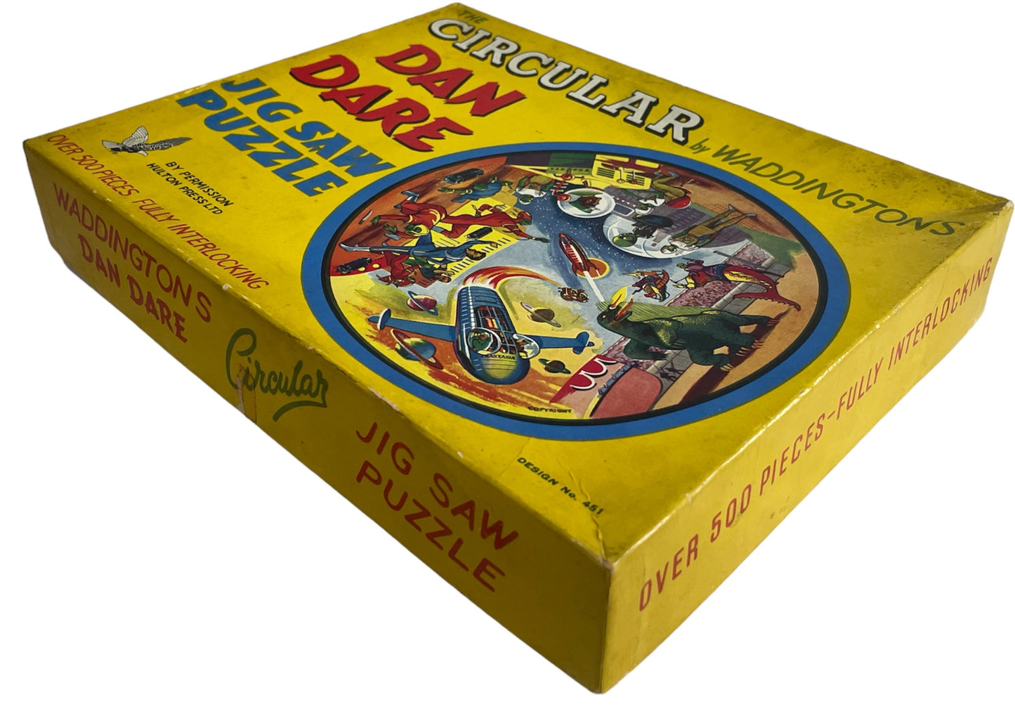 Vintage Waddingtons 1950's The Eagles Dan Dare The Circular Jigsaw Puzzle 500 Pieces - A Montage Of Dan Dares Adventures - Fantastic Condition -100% Complete - In The Original Box