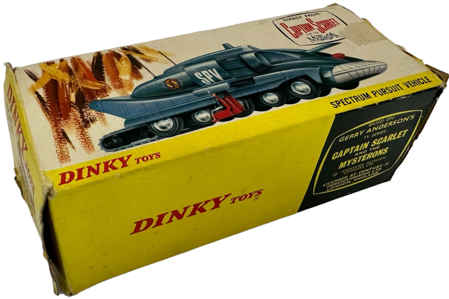 Vintage Dinky Toys 1970 Gerry Andersons Captain Scarlet And The Mysterons SPV Spectrum Pursuit Vehicle Diecast Model No. 104 - Fantastic Condition In The Original Box With Original Display Plinth