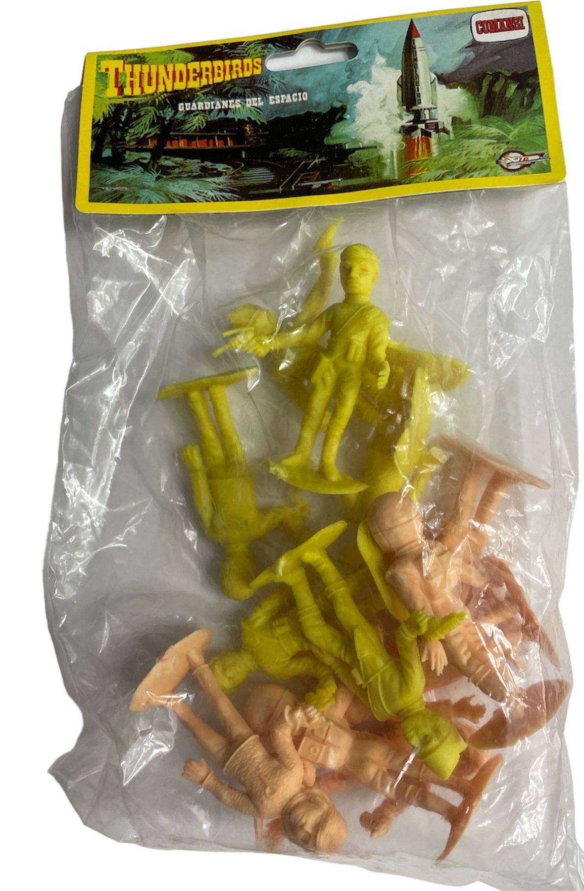 Vintage 1960's Gerry Andersons Thunderbirds Comansi International Rescue Plastic Figure Set Yellow/Baige Guardianes Del Espacio New In Sealed Bag - Shop Stock Room Find.