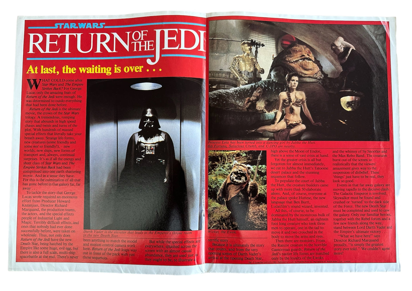 Vintage 1983 Star Wars The Return Of The Jedi Poster Magazine Issue One - Fantastic First Issue - Fantastic Condition Very Rare Item