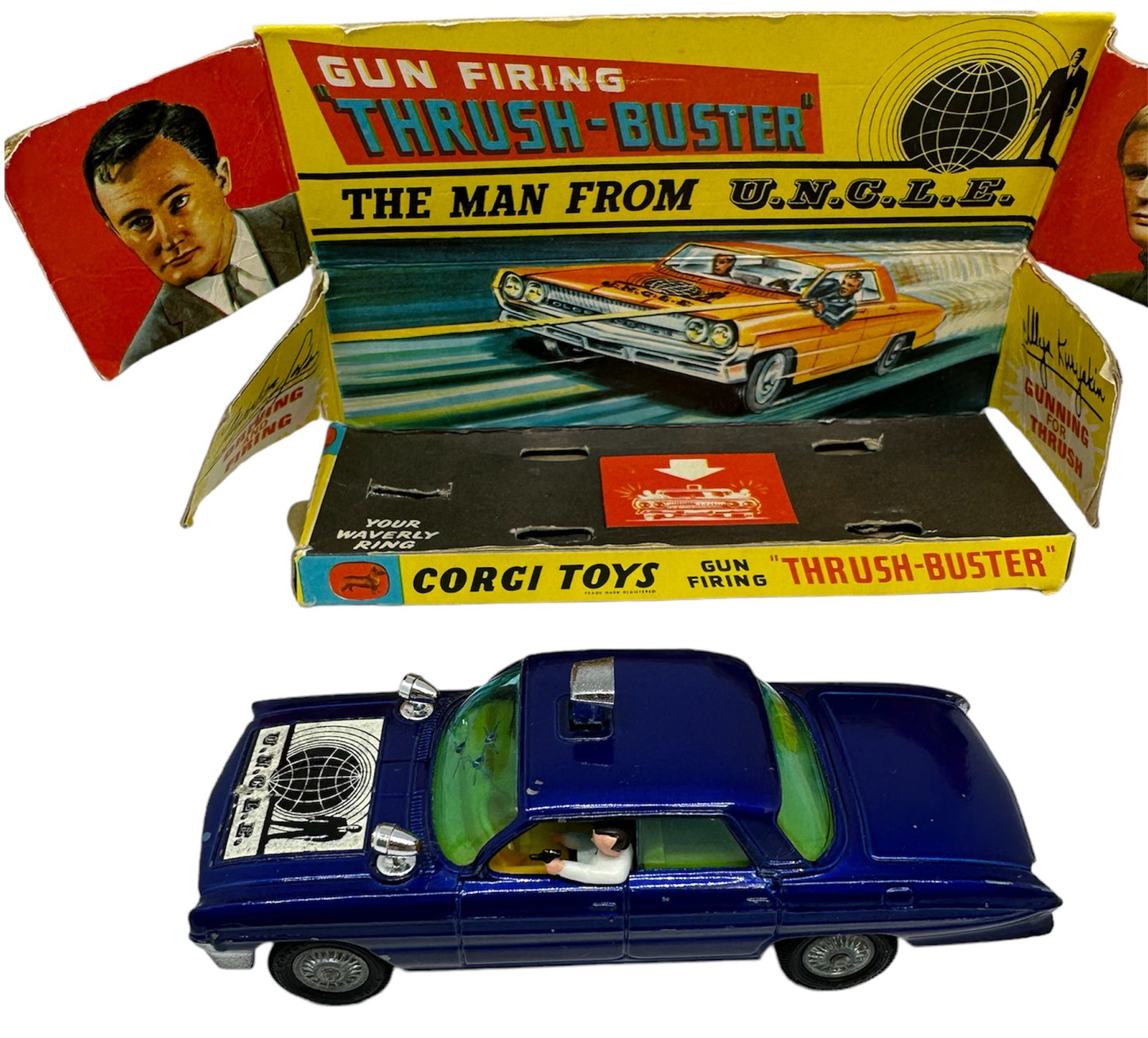 Vintage Corgis 1966 The Man From Uncle Thrush Buster Oldmobile Super 88 Diecast Model Vehicle - In the Original Box With Display Plinth