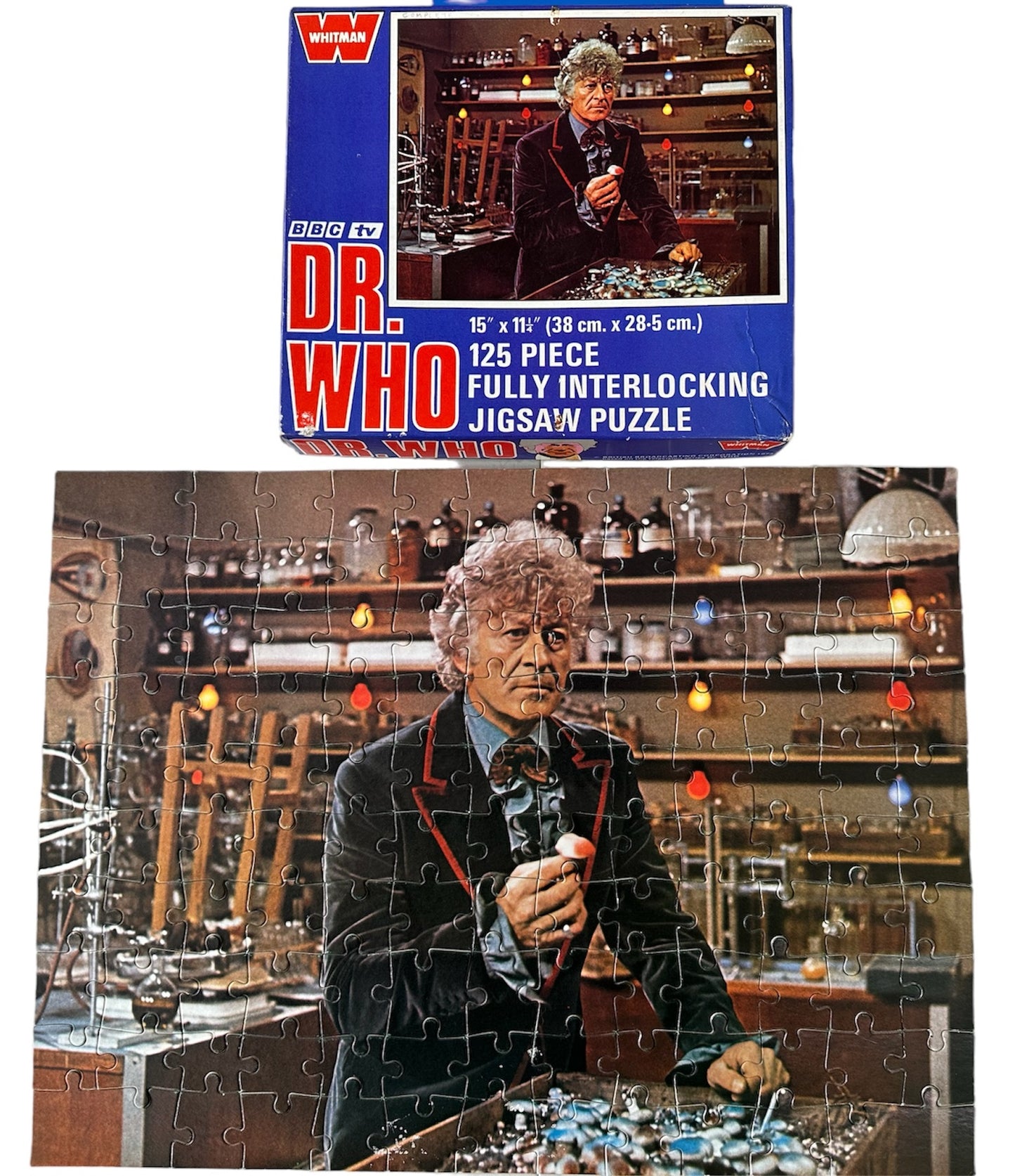 Vintage Doctor Dr Who 1973 Whitman 125 Large Piece Jigsaw Puzzle Jon Pertwee In The Lab Number 7408.