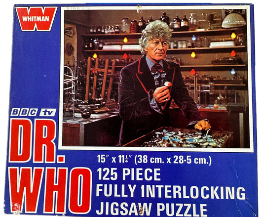 Vintage Doctor Dr Who 1973 Whitman 125 Large Piece Jigsaw Puzzle Jon Pertwee In The Lab Number 7408.