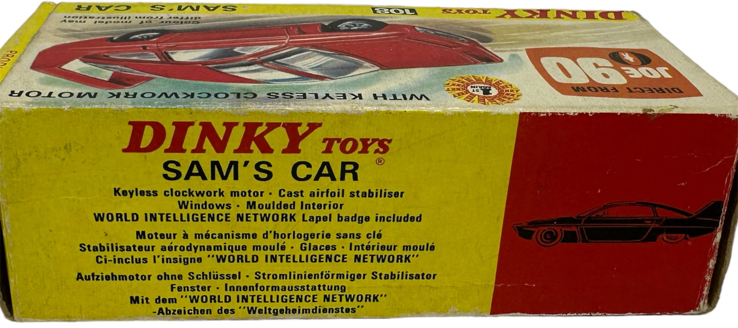 Vintage 1967 Gerry Andersons Joe 90 Dinky Toys Number 108 Sam Loover Sam's Car Diecast Replica Vehicle With Pull Back And Go Action - With Display Plinth & Original Box